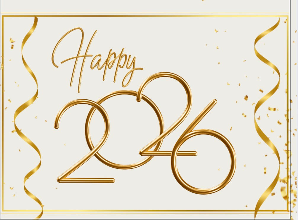 Gold Confetti New Year 2026 Card