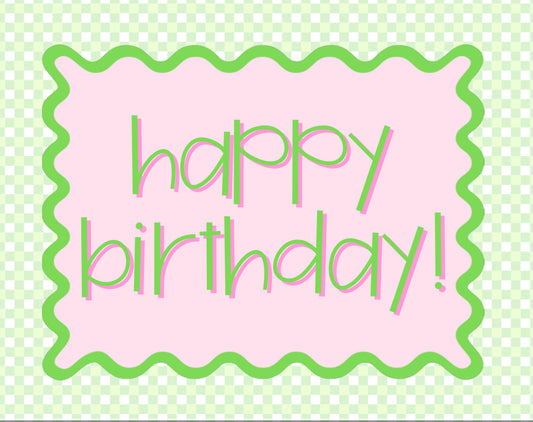 Pink/ Green Preppy Birthday Card